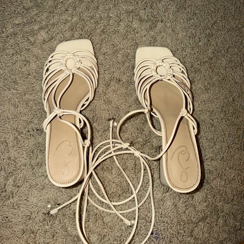 Sam Edelman Cream Lace-Up Braided Sandals